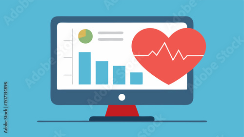 Heart Data Analysis A computer screen showcasing graphs and statistics from a heart monitoring device with a focus on tracking improvements over time.