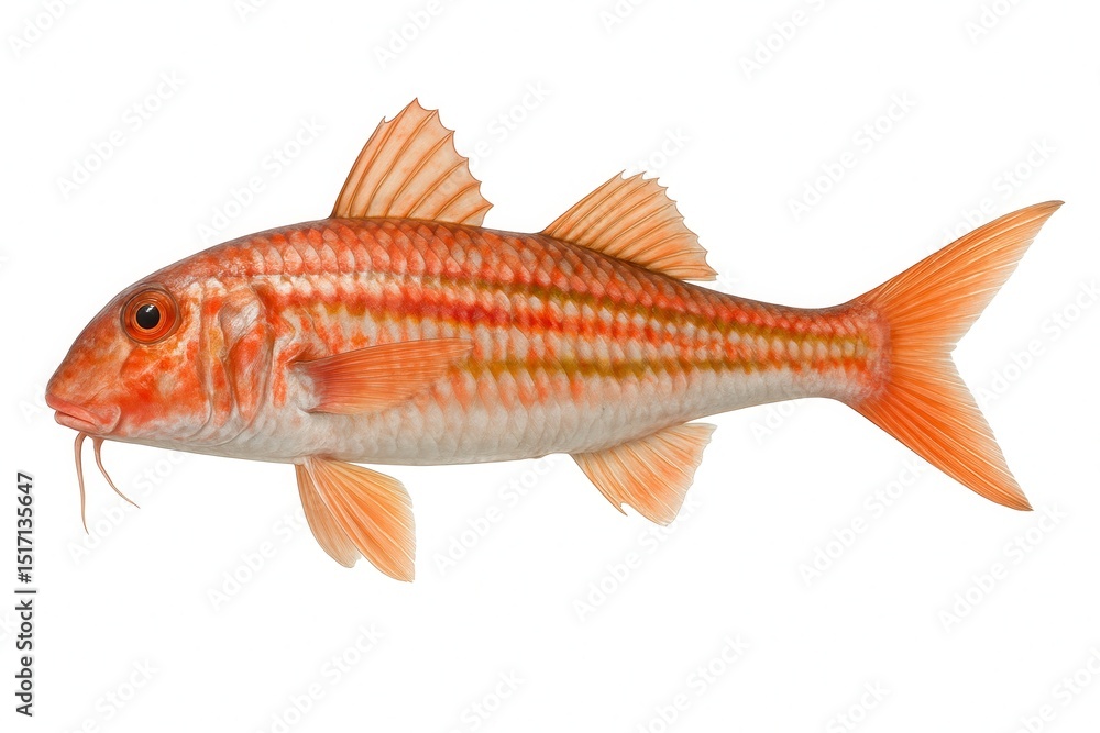 Fototapeta premium Red mullet fish swimming underwater with white background