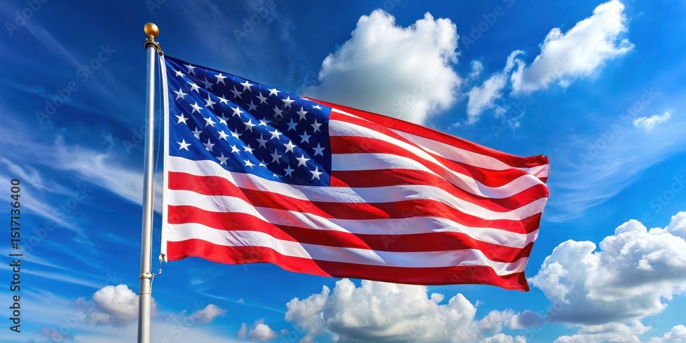 Fototapeta premium American flag waving in the wind with bold