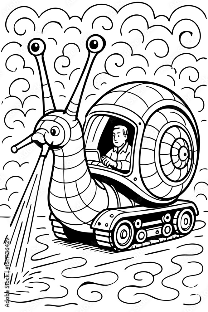 Obraz premium Man Driving a Snail Tank Vehicle