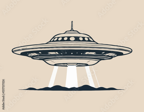 Vintage illustration of ufo t shirt design, vector graphic, typographic poster or tshirts street wear and Urban style
