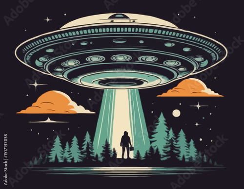 Vintage illustration of ufo t shirt design, vector graphic, typographic poster or tshirts street wear and Urban style