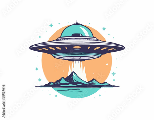 Vintage illustration of ufo t shirt design, vector graphic, typographic poster or tshirts street wear and Urban style