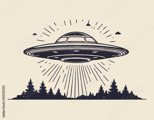 Vintage illustration of ufo t shirt design, vector graphic, typographic poster or tshirts street wear and Urban style