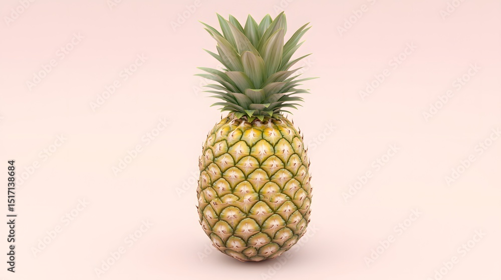 Whole pineapple standing upright on a pale pink background Whole pineapple standing upright on a pale pink background