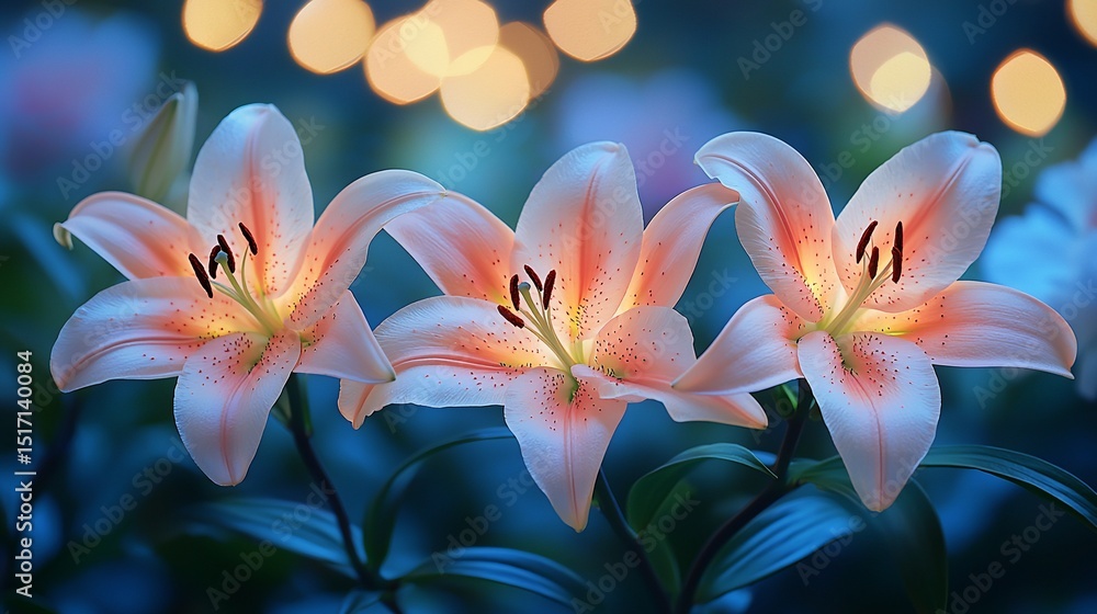 Fototapeta premium Three lilies in soft peachy light