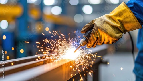 Close-up of welding sparks flying with protective equipment used for safety