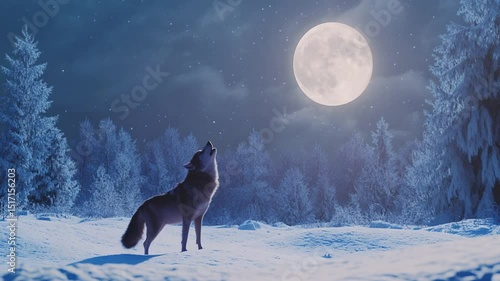 Wolf Howling at the Moon in a Frozen Winter Wonderland Cinematic Visuals Footage