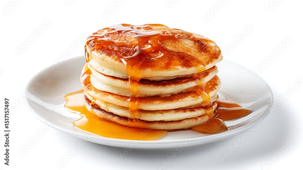 Stack of pancake with honey syrup on the white plate on isolated Stack of pancake with honey syrup on the white plate on isolated