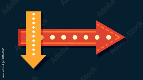 Bold Arrow with Dotted Line A bold straight arrow with a dotted line leading to a discount banner highlighted by retro marquee lights that glow around the edges.