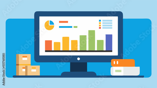 Inventory Management Dashboard A computer screen showcasing a dashboard with realtime inventory levels alerts for low stock and analytics graphs indicating sales trends.