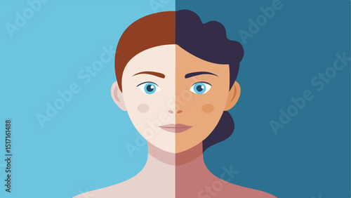 Before After Nanotech A splitface illustration showing the left side with dull skin and the right side glowing and rejuvenated indicating the transformation from nanotech skincare.
