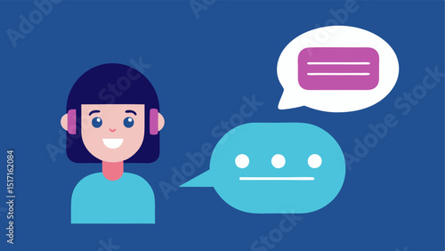 Chatbot Conversation A speech bubble filled with coherent text messages between a person and a friendly robot indicating an AI writing assistance.