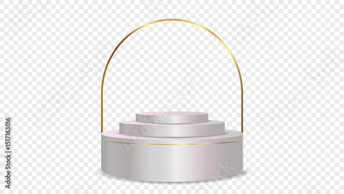 Podium white on transparent background Vector 3d. Template Stand for product presentation studio showroom awards. Product display mockup.