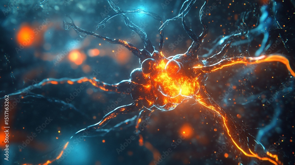 Detailed Close-up of a Neuronal Network with Electrical Activity Detailed Close-up of a Neuronal Network with Electrical Activity