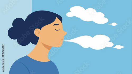 Frosty Breath Visualization A closeup of an individual exhaling in cold air showing visible breath clouds with a peaceful expression indicating the benefits of the moment.