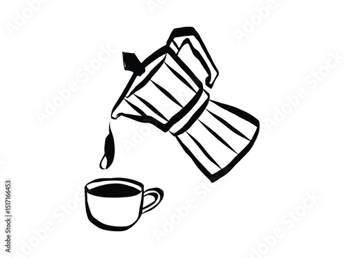 Coffee set in hand drawn doodle style. Retro whimsical symbols for cafeteria menu and business breakfast invitation. Trendy and cute art for social media. La dolce vita contour vector illustration