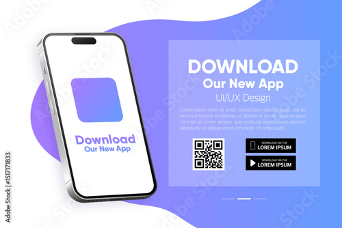 Download Our App. Advertising banner. Phone mockup. App for mobile. Empty screen. UI and UX design. Vector illustration.