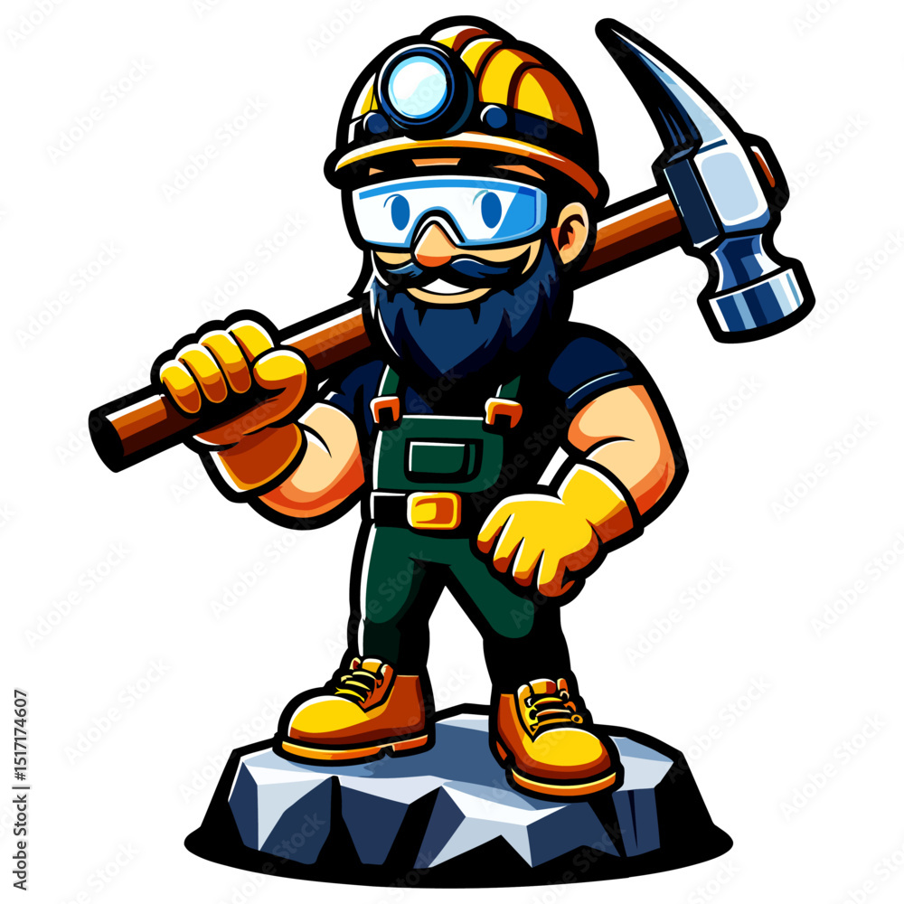 Naklejka premium Mighty Miner Cartoon: A Strong and Skilled Industry Worker