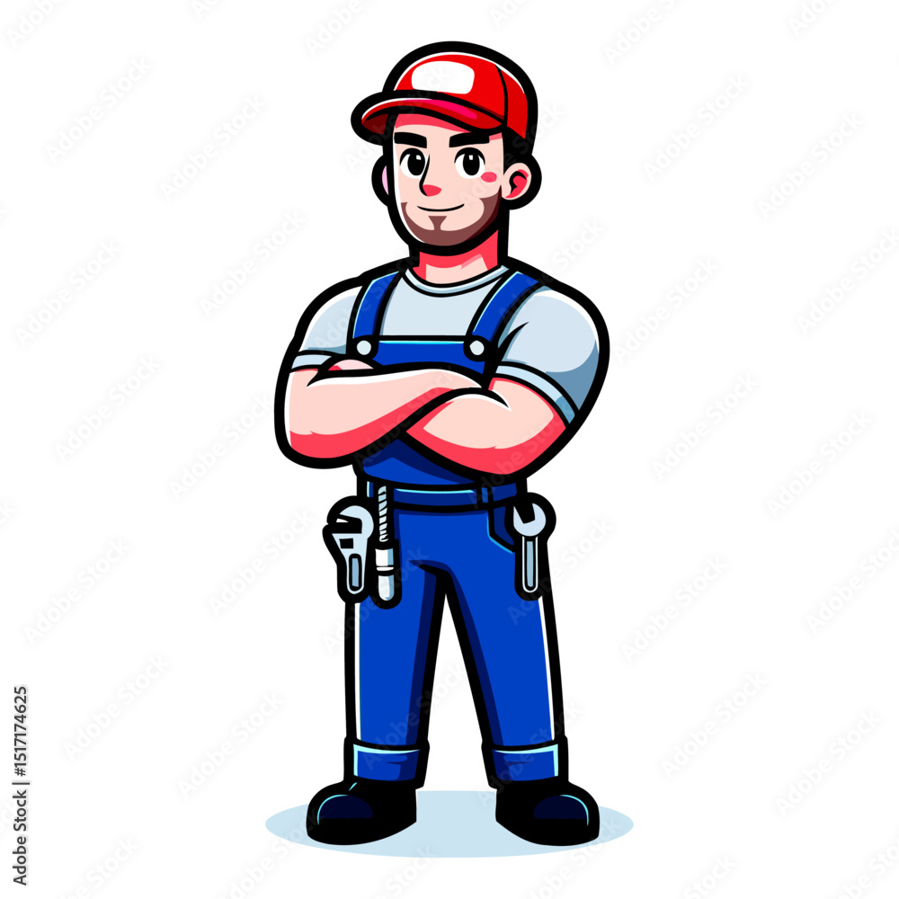 Fototapeta premium Confident Mechanic Cartoon Character Illustration