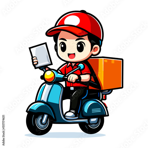 Fast Delivery Service: Cartoon Delivery Boy on a Scooter