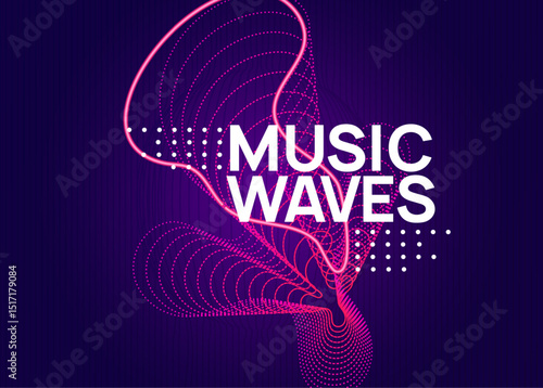 Music Set. Green Dance Event. Blue Edm Poster. Sound Background. Soundwave Disco Invitation. Trance Invite. Techno Concert Element. Violet Music Set