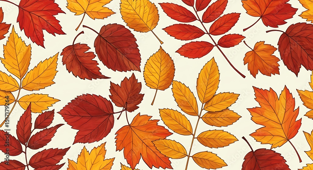 Obraz premium Autumn Leaves Pattern Seamless Illustration with Warm Colors