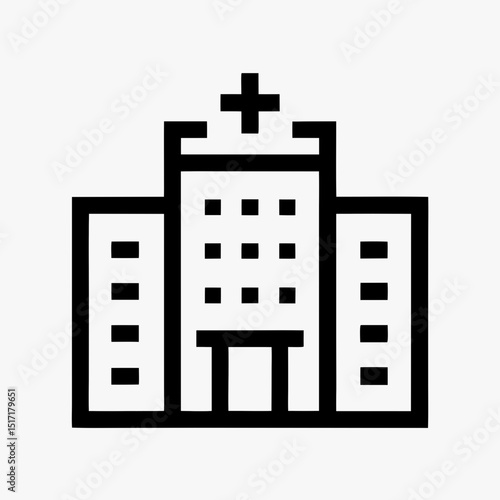 Minimalist Hospital Building Icon – Medical Facility Line Art for Healthcare Design