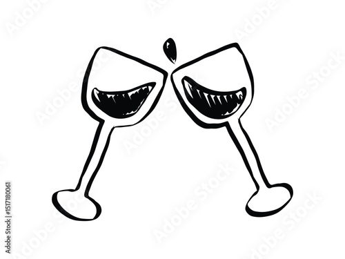 Glass of in doodle style. Retro whimsical symbols for bar menu and wedding invitation. Trendy and cute art for social media. La dolce vita vector illustration