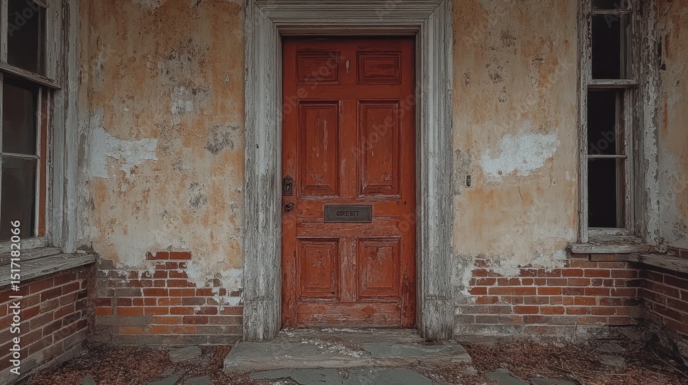 Fototapeta premium Old red door on weathered building