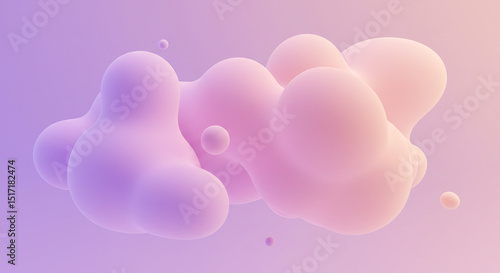 A serene composition of scattered pastel spheres and amorphous blobs forming an ethereal cloud. Soft pink, purple, and peach hues on a gentle gradient background evoke a dreamy, modern aesthetic.