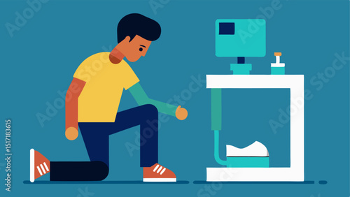 Custom Prosthetics An illustration depicting a person being fitted with a custom 3Dprinted prosthetic leg with a printer in the background.