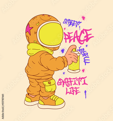 Casual Astronaut Street Artist Character Illustration for Urban Streetwear T-shirt and Poster Art Design