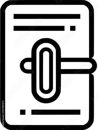 Black and white image of a latch or lock mechanism with horizontal lines above and below it on a rectangular panel