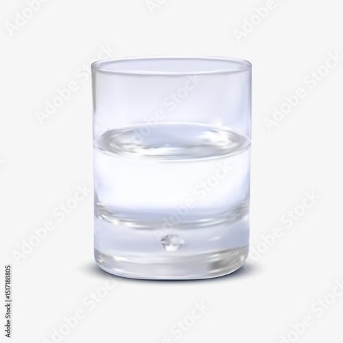 Realistic full water glass isolated on a white background. 3d water glass
