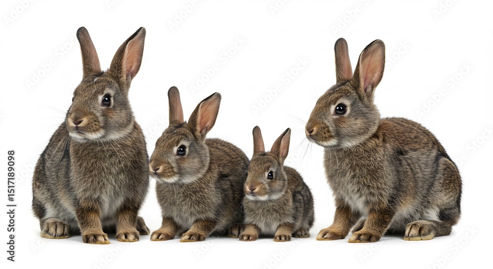 Adorable brown rabbits pose playfully against bright white background. AI Generated Adorable brown rabbits pose playfully against bright white background. AI Generated