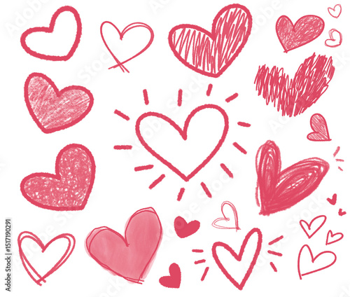 Colored pencil doodle heart drawing illustration coloring sketch set