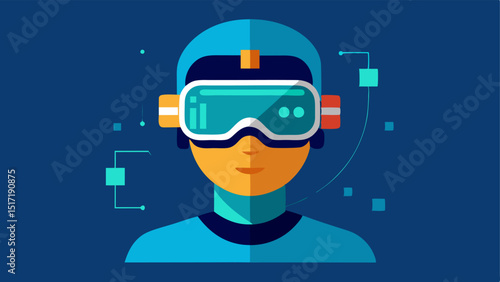 HeadMounted Display A futuristic headmounted display that covers the eyes designed for immersive virtual reality showing a user interacting with a 3D environment.