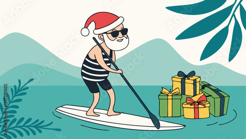 Santa Paddleboarding with Gifts - Holiday Fun
