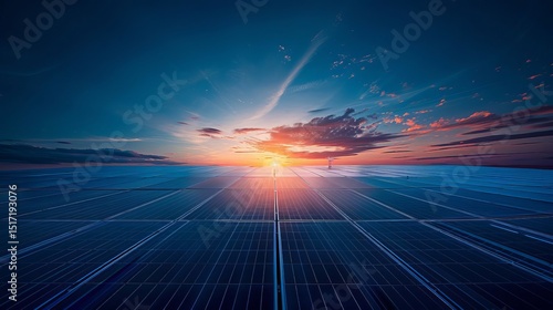 Majestic Sunset over Vast Solar Panel Field Renewable Energy Landscape