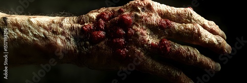 Close up of an Elderly Person's Wounded Hand Showing Severe Skin Damage and Bleeding