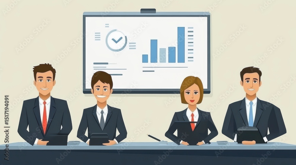 Business team presenting data on whiteboard. Business team presenting data on whiteboard.