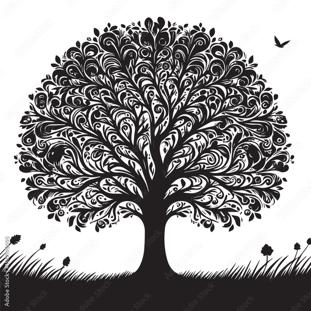 Fototapeta premium tree silhouette, editable vector image