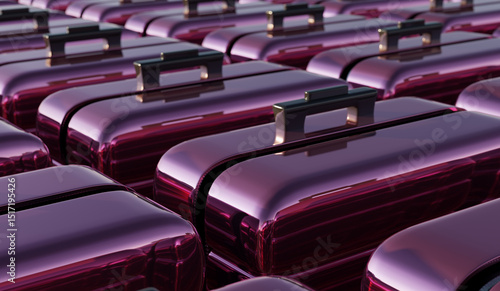 Rows with glossy suitcases 