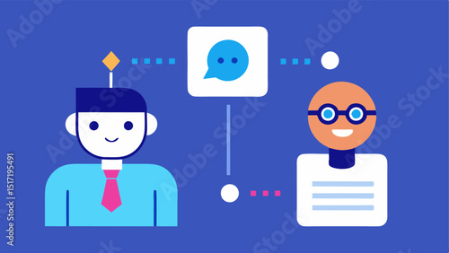 Automated Communication A split scene showing an AI chatbot engaging with candidates on one side and a recruiter receiving automated updates on candidate interactions on the other.