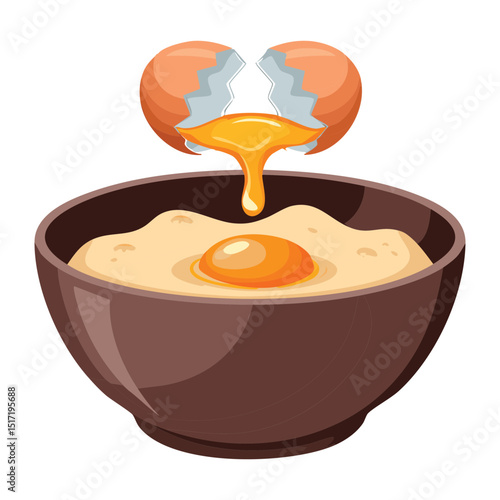 Raw Egg for Baking or Cooking Mixture - Vector Illustration