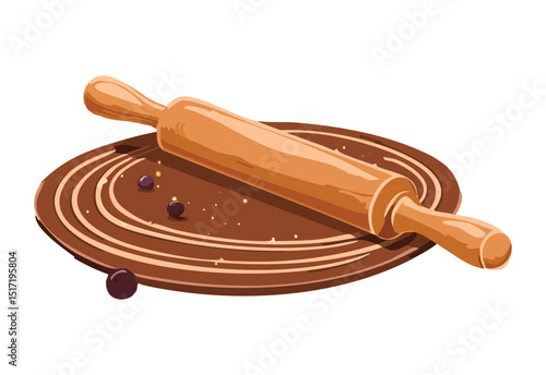 Chocolate Dough with Rolling Pin and Sprinkles - Vector Illustration