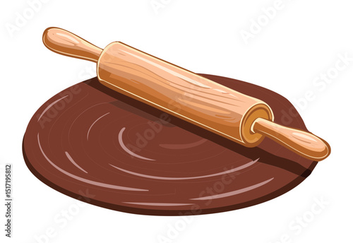 Dark Chocolate Dough with Rolling Pin - Vector Illustration