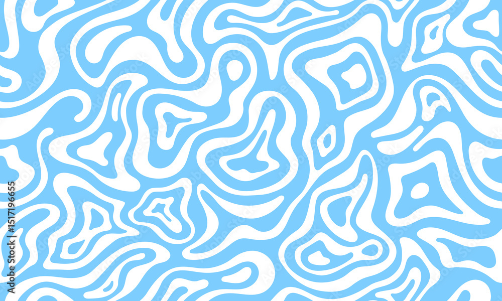 Psychedelic groovy pattern with water wave or yogurt milk flow, vector background. Abstract groovy psychedelic pattern of blue and white liquid wavy flows of water or milky splash pattern background Psychedelic groovy pattern with water wave or yogurt milk flow, vector background. Abstract groovy psychedelic pattern of blue and white liquid wavy flows of water or milky splash pattern background