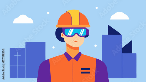 Augmented Reality View A construction worker wearing AR glasses that overlay the digital twin on the physical site helping to visualize the next steps of the project.